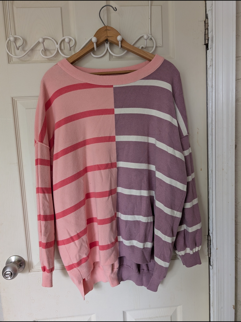 Fisoew Two-Tone Pink & Purple Striped Crewneck Sweater XL